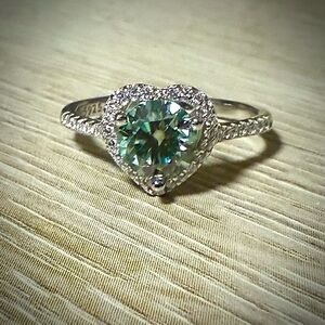 Elegant 1 Ct. Green Moissanite Heart Ring Size 7